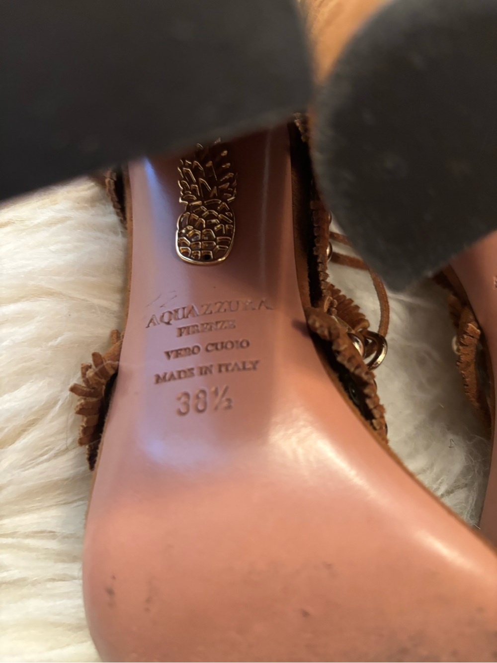 AQUAZZURA Tulum Brown Suede Fringe Lace-Up Sandals size 38 1/2 - Picture 7 of 8